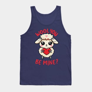 Cute Wool You Be Mine Valentine Heart And Sheep Design Tank Top